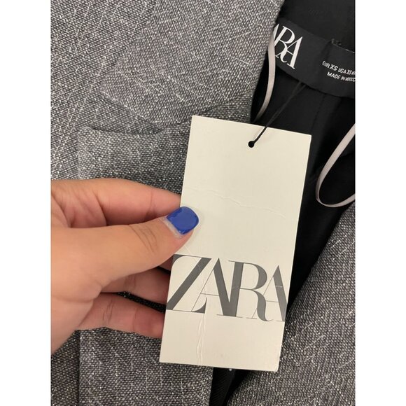 Zara Womens Cropped Blazer Suit Jacket XS Gray Metallic thread 9062/154 NWT - Picture 10 of 16